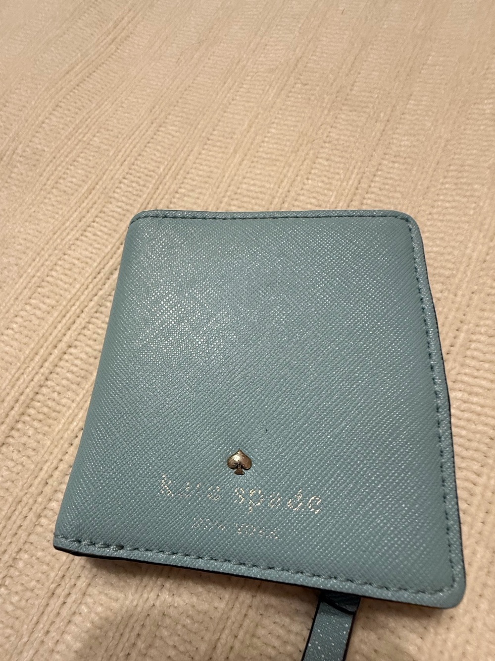 kate spade Aqua Blue Leather Card Wallet with Gold Logo